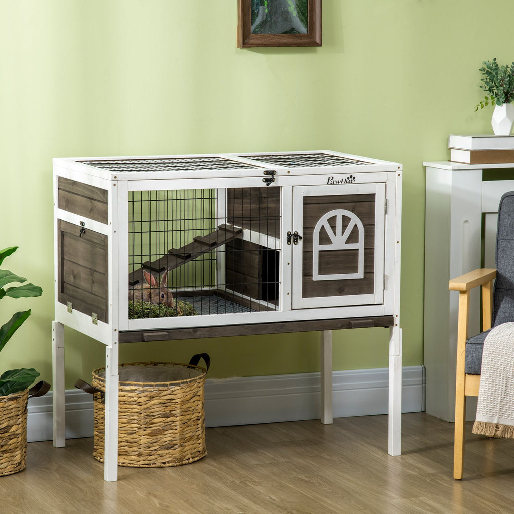 Spacious Indoor Rabbit Hutch with Lockable Doors and Removable Tray
