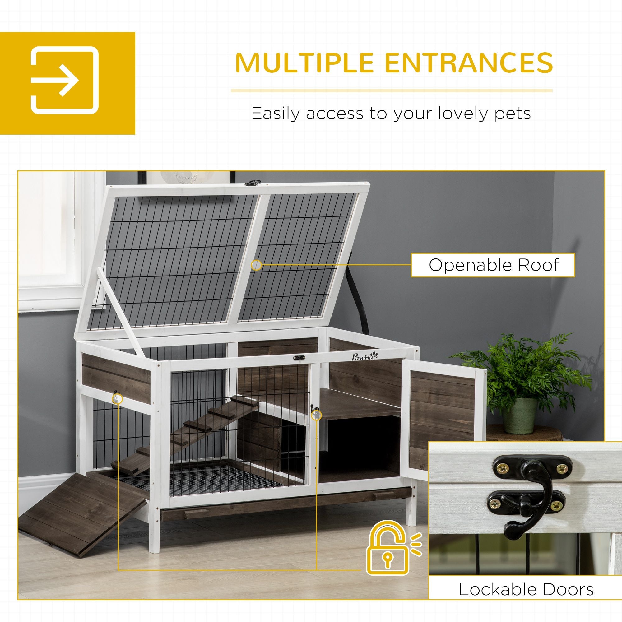 Spacious Indoor Rabbit Hutch with Lockable Doors and Removable Tray