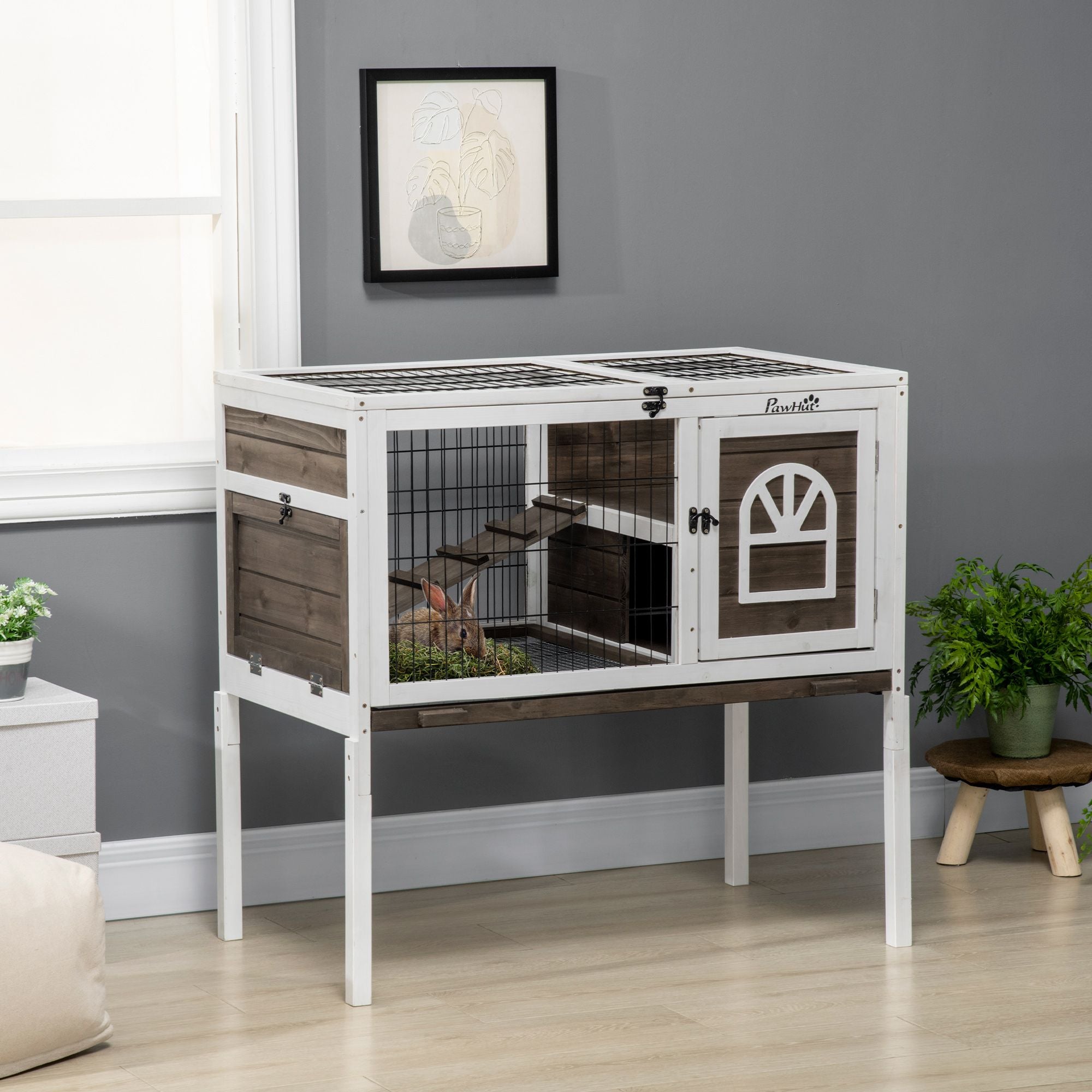 Spacious Indoor Rabbit Hutch with Lockable Doors and Removable Tray