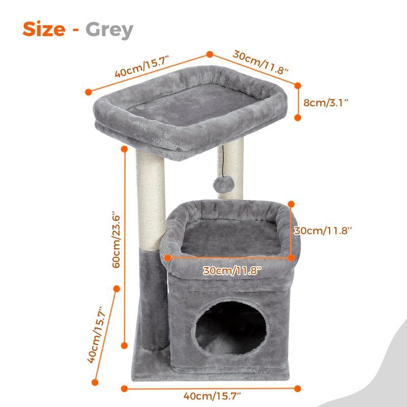 Indoor Sisal Cat Tower with Scratching Posts and Dangling Ball