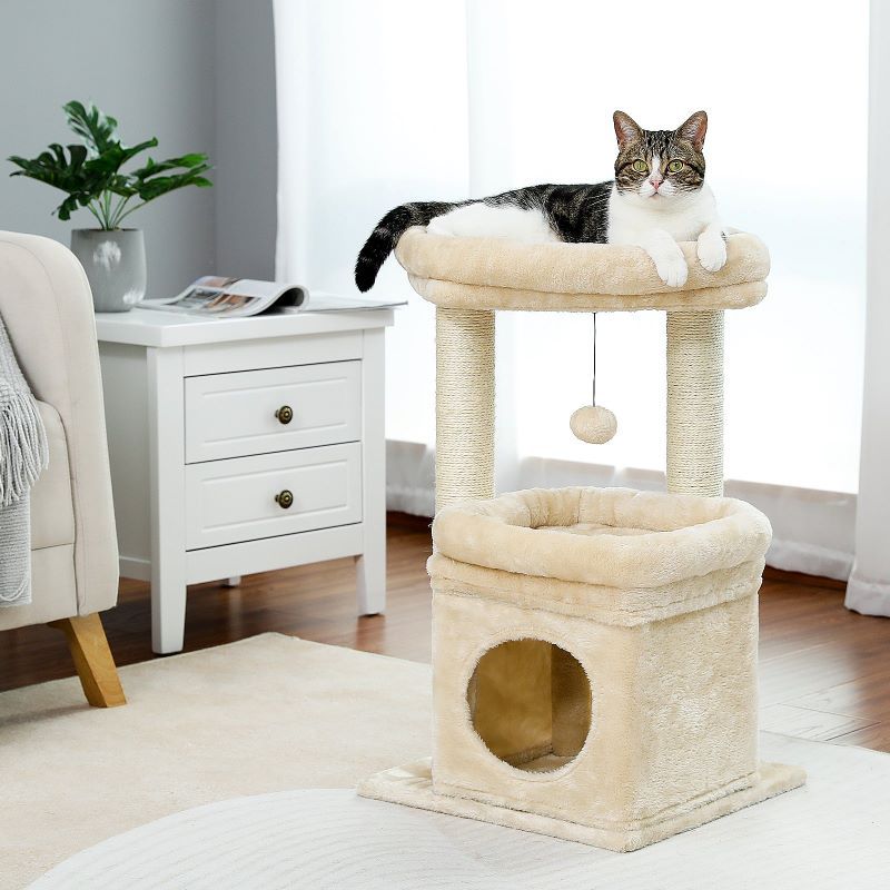 Indoor Sisal Cat Tower with Scratching Posts and Dangling Ball