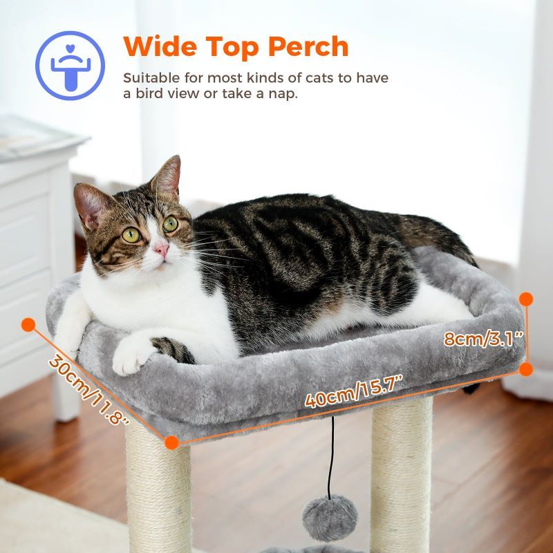 Indoor Sisal Cat Tower with Scratching Posts and Dangling Ball