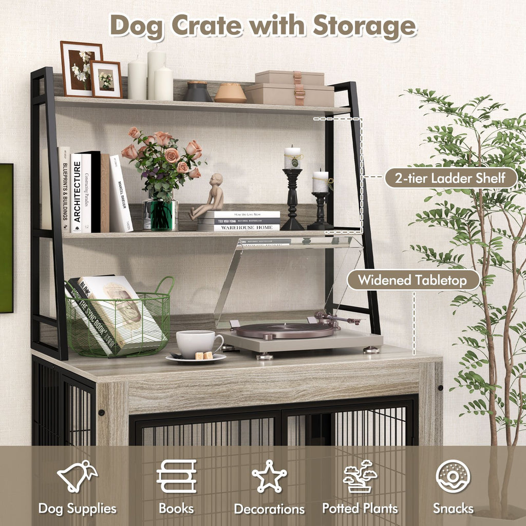 Industrial Dog Crate with Storage Shelves and 3 Doors