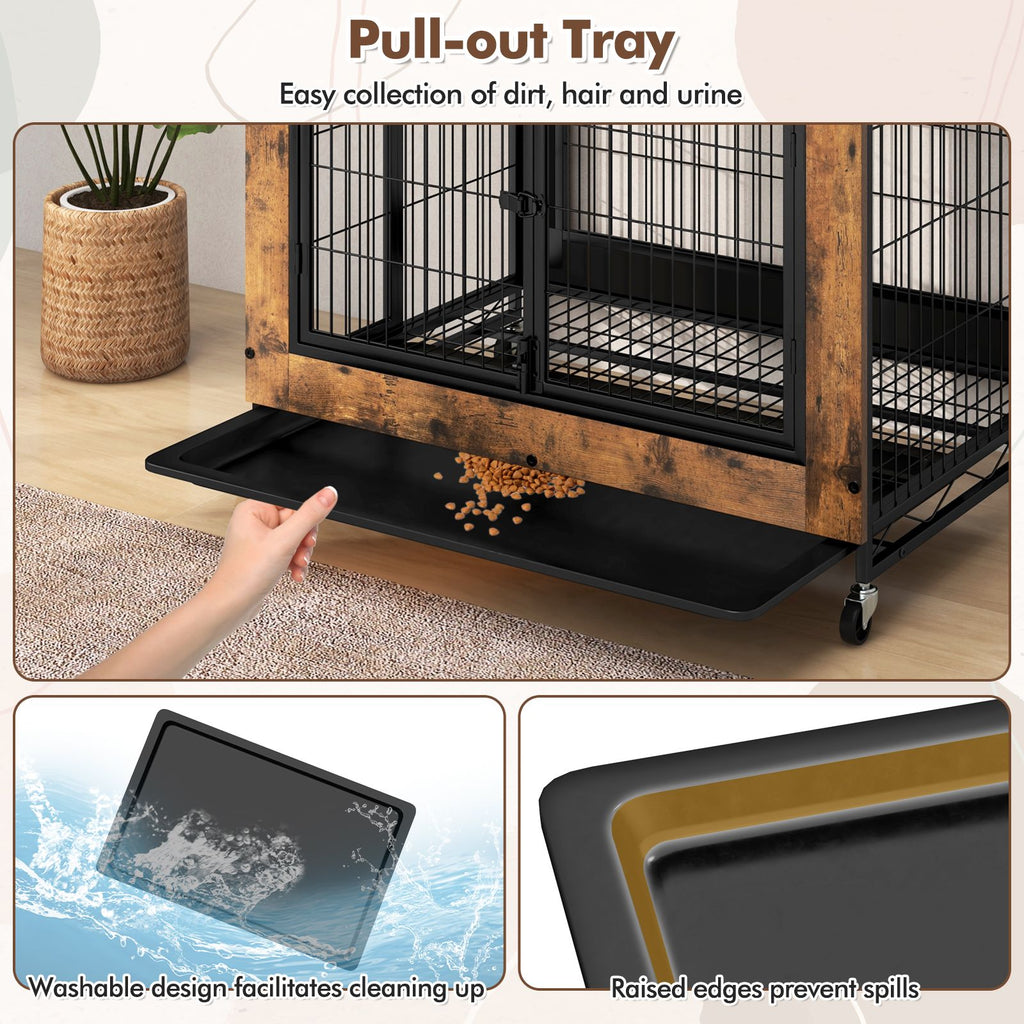 Industrial Dog Crate with Storage Shelves and 3 Doors