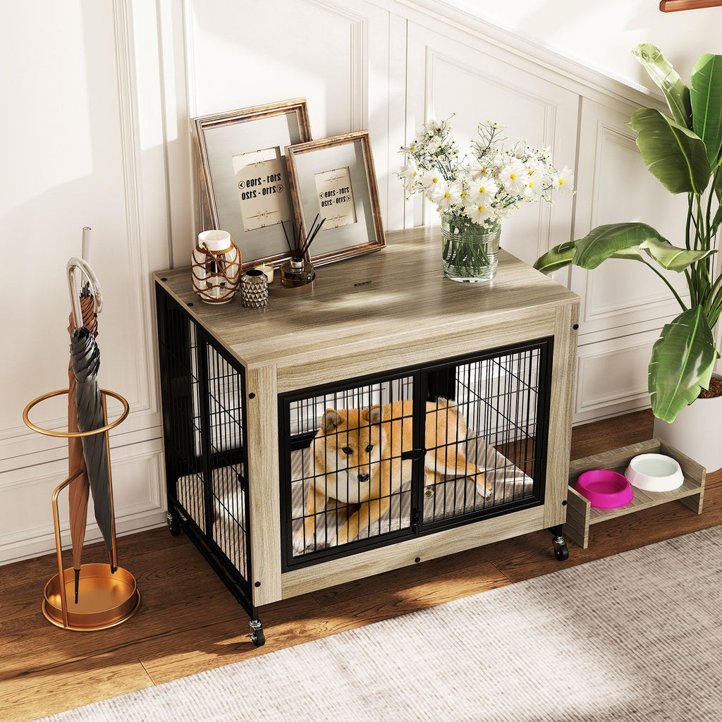 Industrial Dog Kennel with Flip-up Top 3 Lockable Doors and Removable Tray