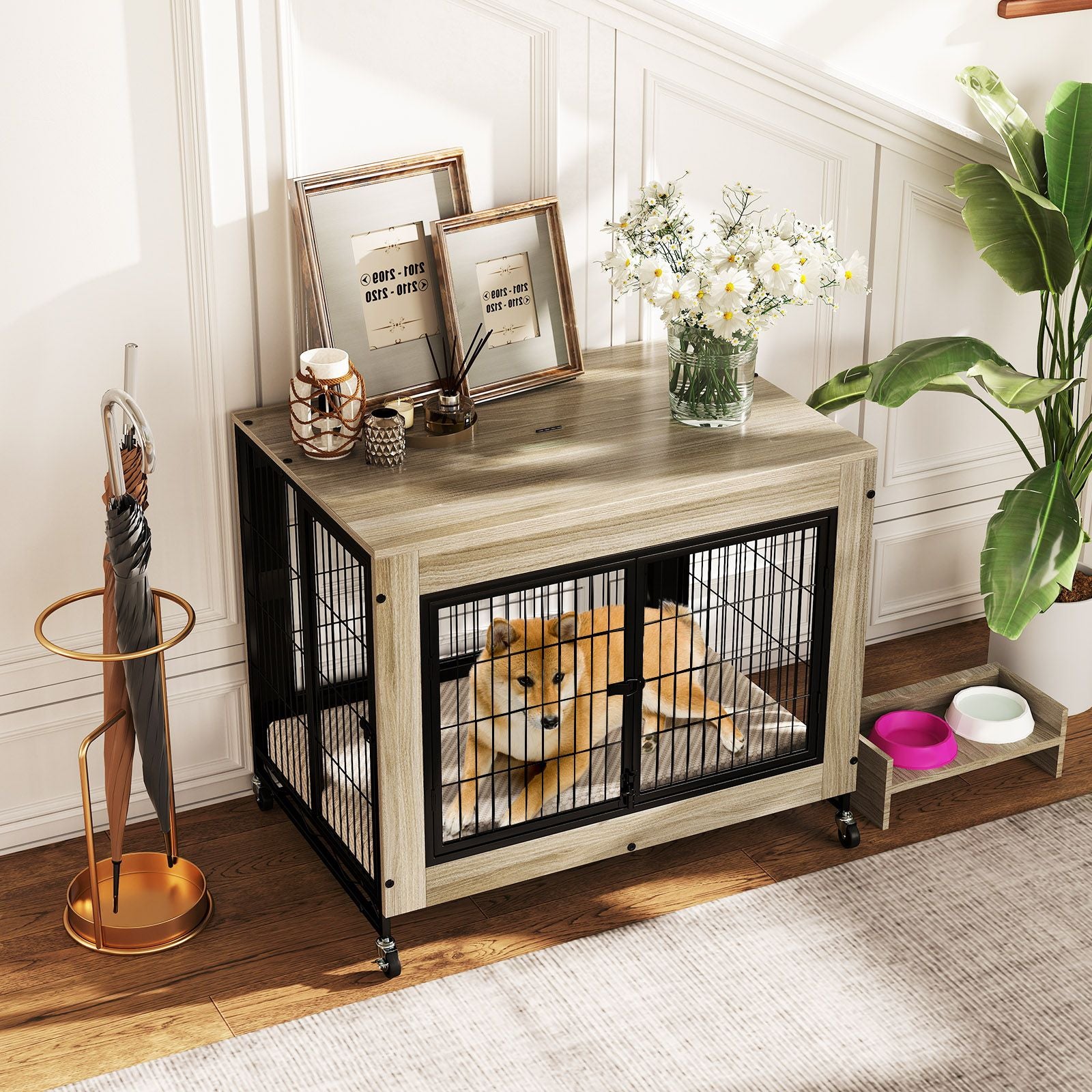 Industrial Dog Kennel with Flip-up Top 3 Lockable Doors and Removable Tray