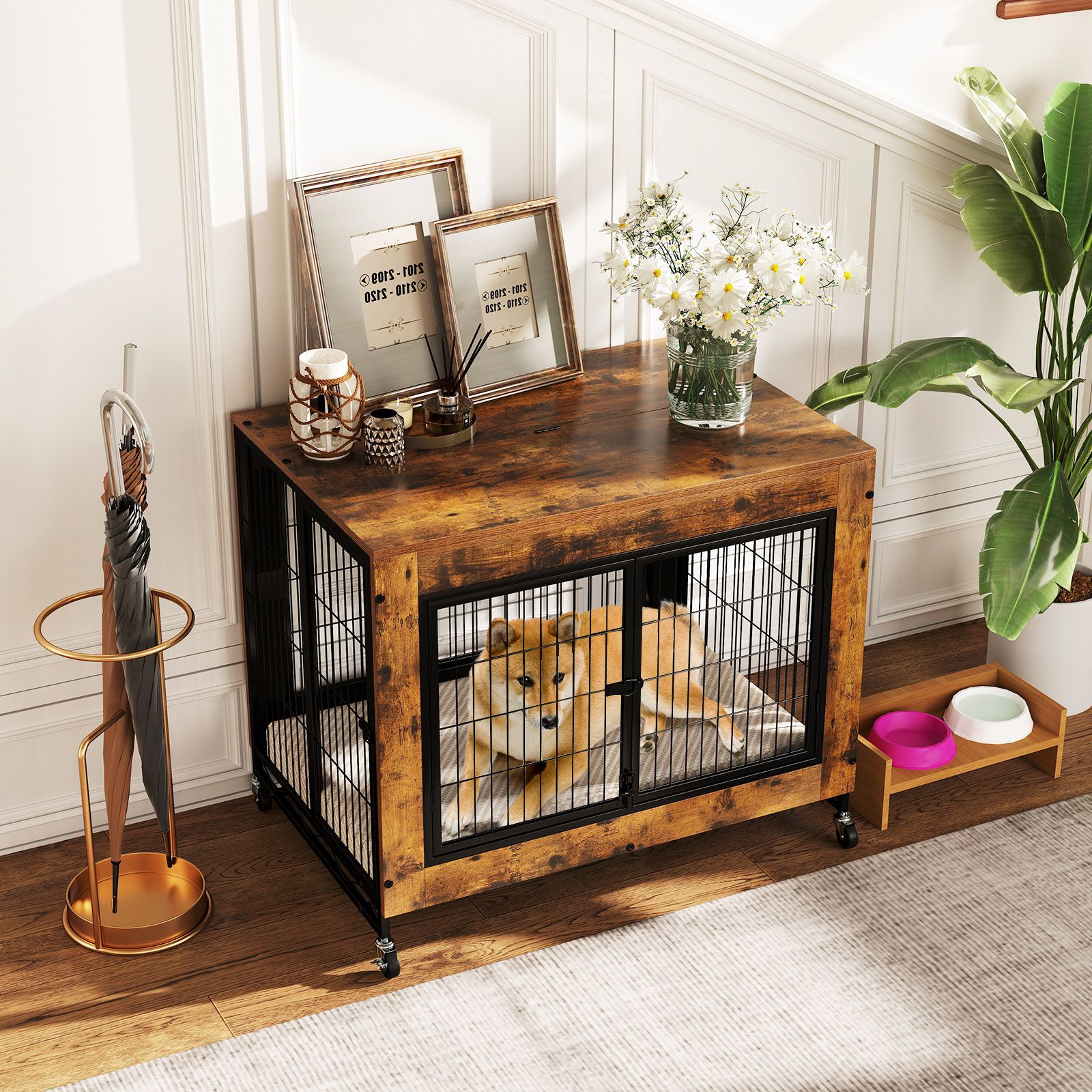 Industrial Dog Kennel with Flip-up Top 3 Lockable Doors and Removable Tray