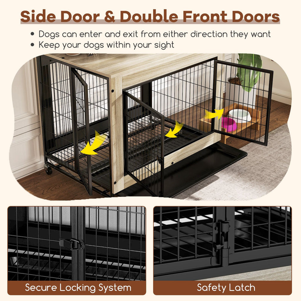 Industrial Dog Kennel with Flip-up Top 3 Lockable Doors and Removable Tray