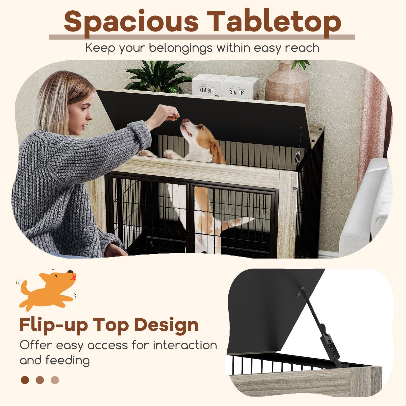 Industrial Dog Kennel with Flip-up Top 3 Lockable Doors and Removable Tray