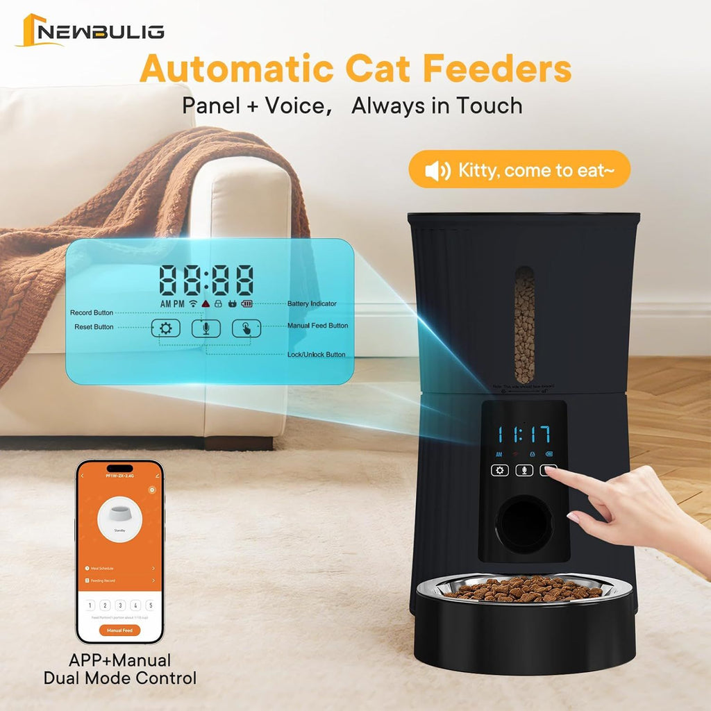 Intelligent feeder, equipped with WiFi application control function, a 4-liter capacity intelligent pet food dispenser specifically for cats and dog