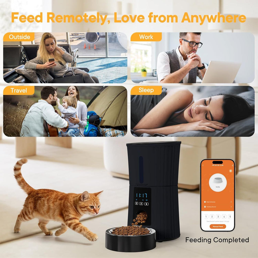 Intelligent feeder, equipped with WiFi application control function, a 4-liter capacity intelligent pet food dispenser specifically for cats and dog