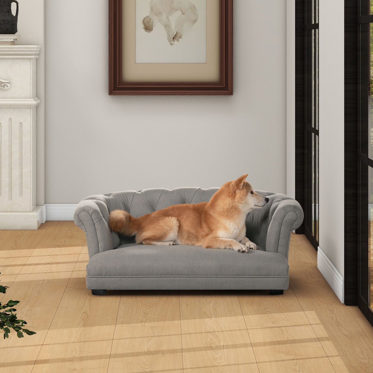Chesterfield Dog Sofa Bed with Tufted Rolled Back and High-Density Foam