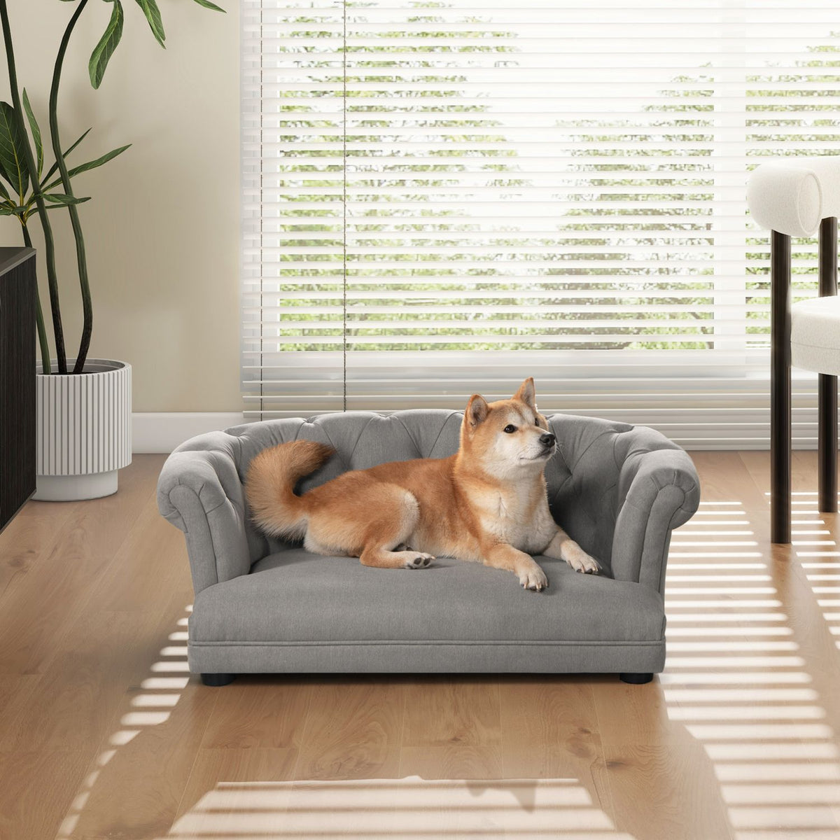 Chesterfield Dog Sofa Bed with Tufted Rolled Back and High-Density Foam