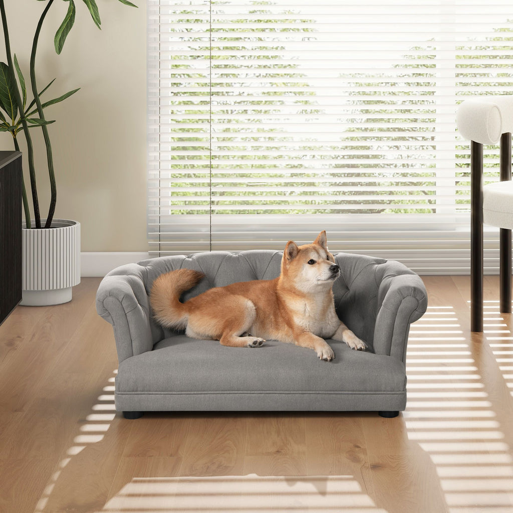 Chesterfield Dog Sofa Bed with Tufted Rolled Back and High-Density Foam