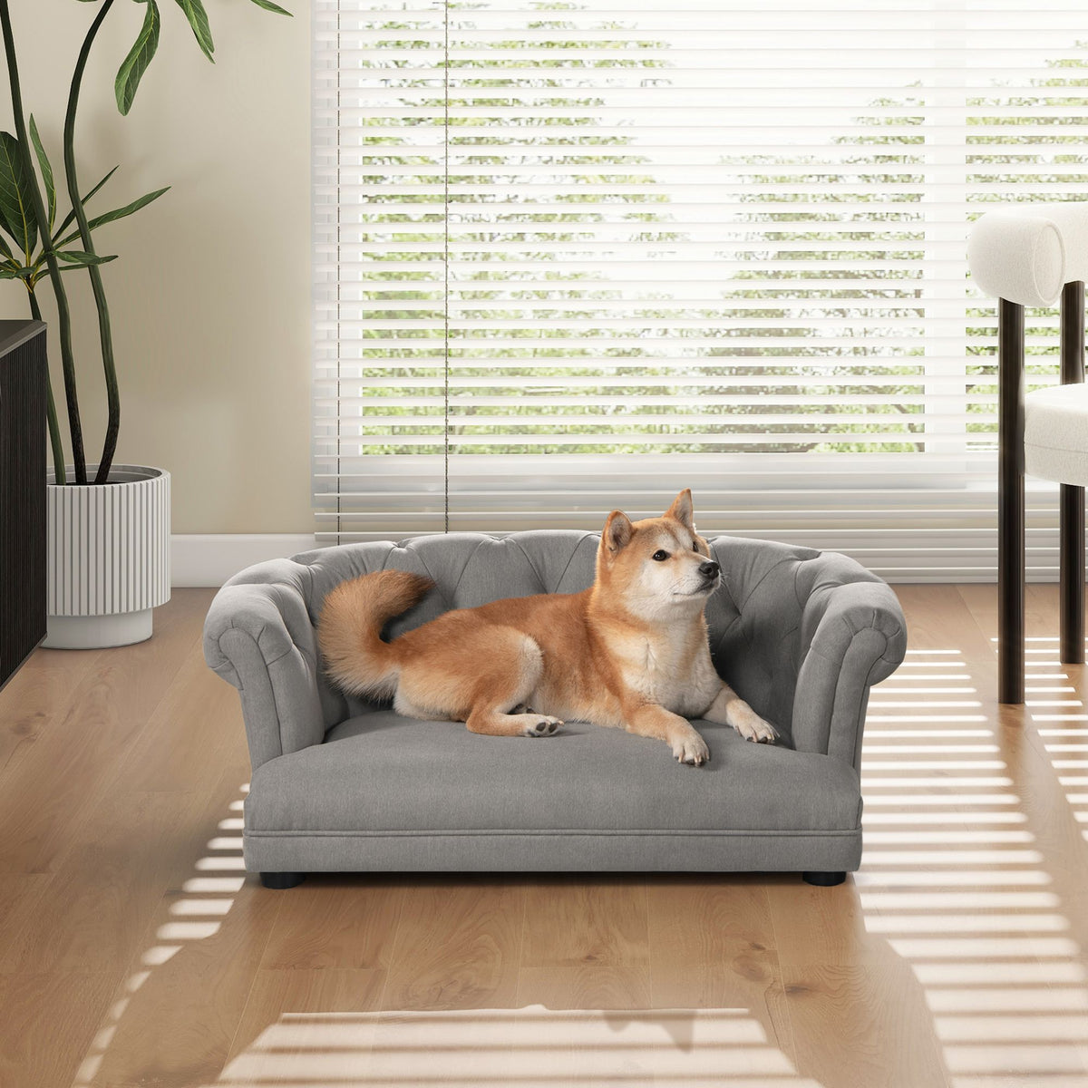 Chesterfield Dog Sofa Bed with Tufted Rolled Back and High-Density Foam