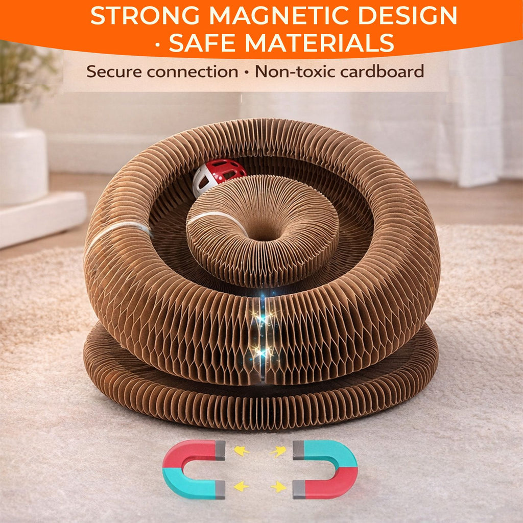 Foldable Accordion Cat Scratcher with Bell Ball for Interactive Play