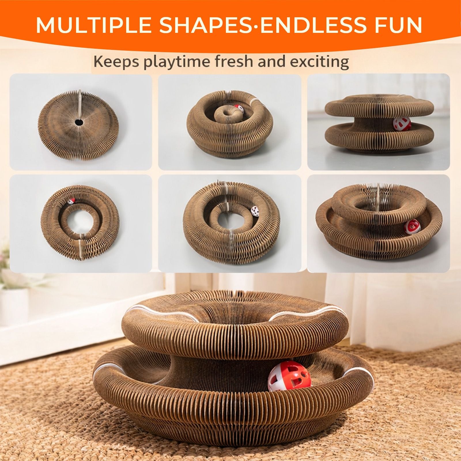 Foldable Accordion Cat Scratcher with Bell Ball for Interactive Play