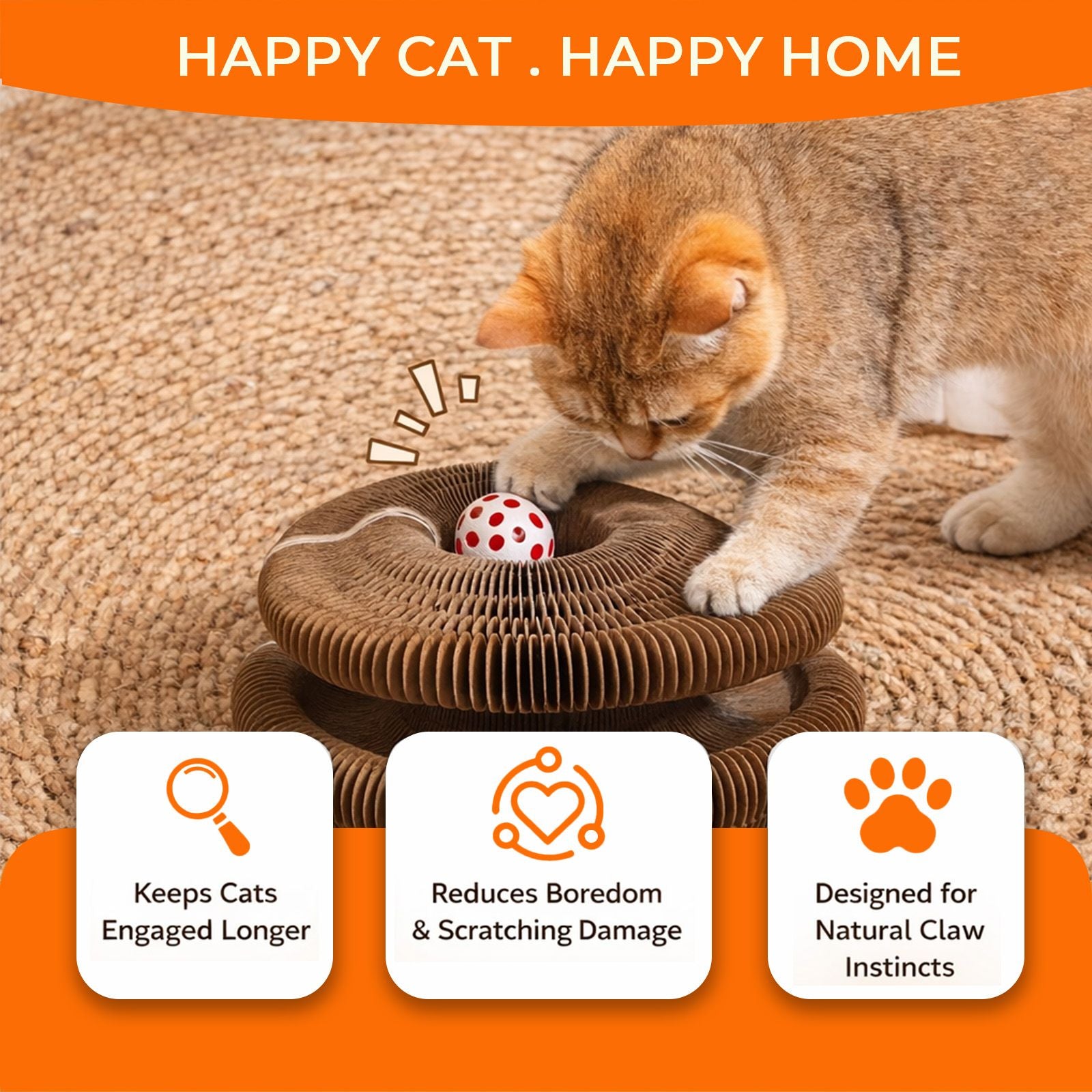 Foldable Accordion Cat Scratcher with Bell Ball for Interactive Play