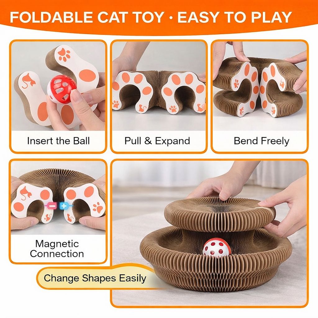 Foldable Accordion Cat Scratcher with Bell Ball for Interactive Play