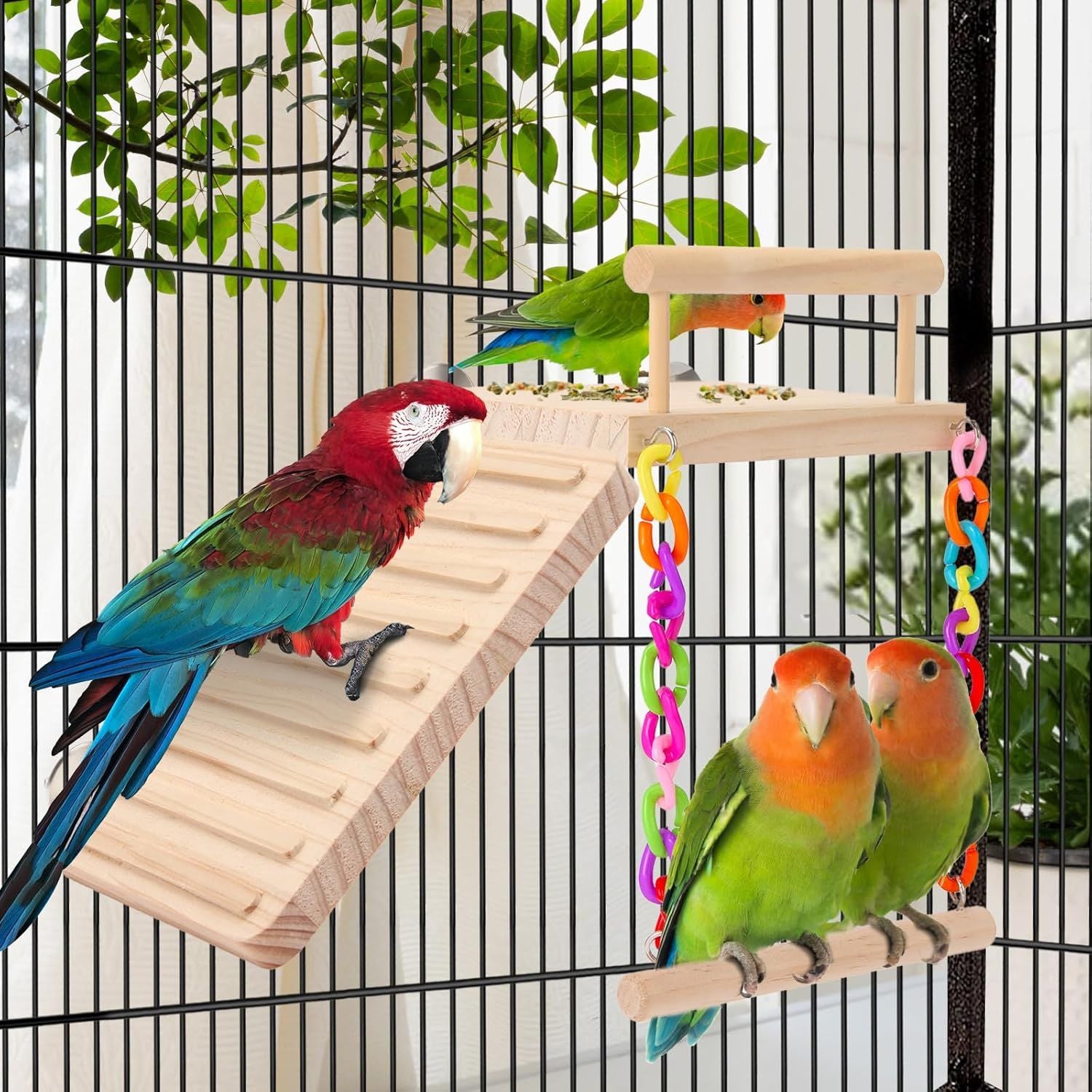 Kyouki Bird Perch – Cage Platform Swing for Active Parrots