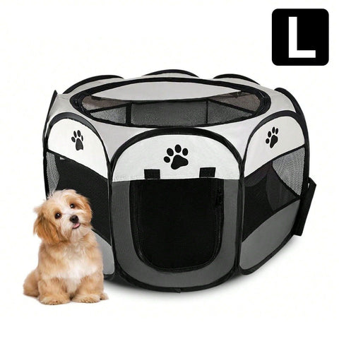 L code Portable Foldable Octagonal Pet Whelping Box, Breathable Mesh Pet Playpen for Cats & Dogs, Tr