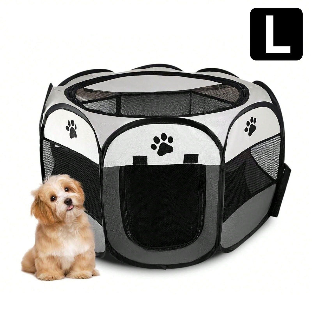 L code Portable Foldable Octagonal Pet Whelping Box, Breathable Mesh Pet Playpen for Cats & Dogs, Tr
