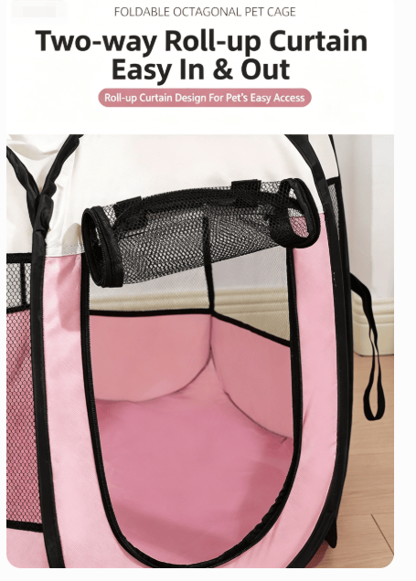 L code Portable Foldable Octagonal Pet Whelping Box, Breathable Mesh Pet Playpen for Cats & Dogs, Tr