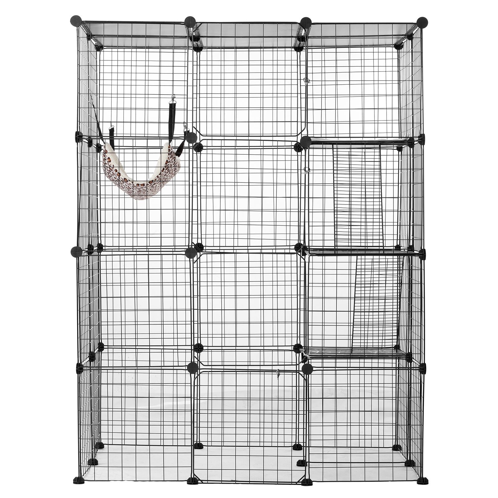 Large 4-tier Cat Cage, 41 x 28 x 55", Detachable Metal Wire Cat Enclosure, with 4 Front Doors Hammock Ramp ladders, Indoor & Outdoor Crate Exercise Place Ideal for Kitty, Small Animals, Black