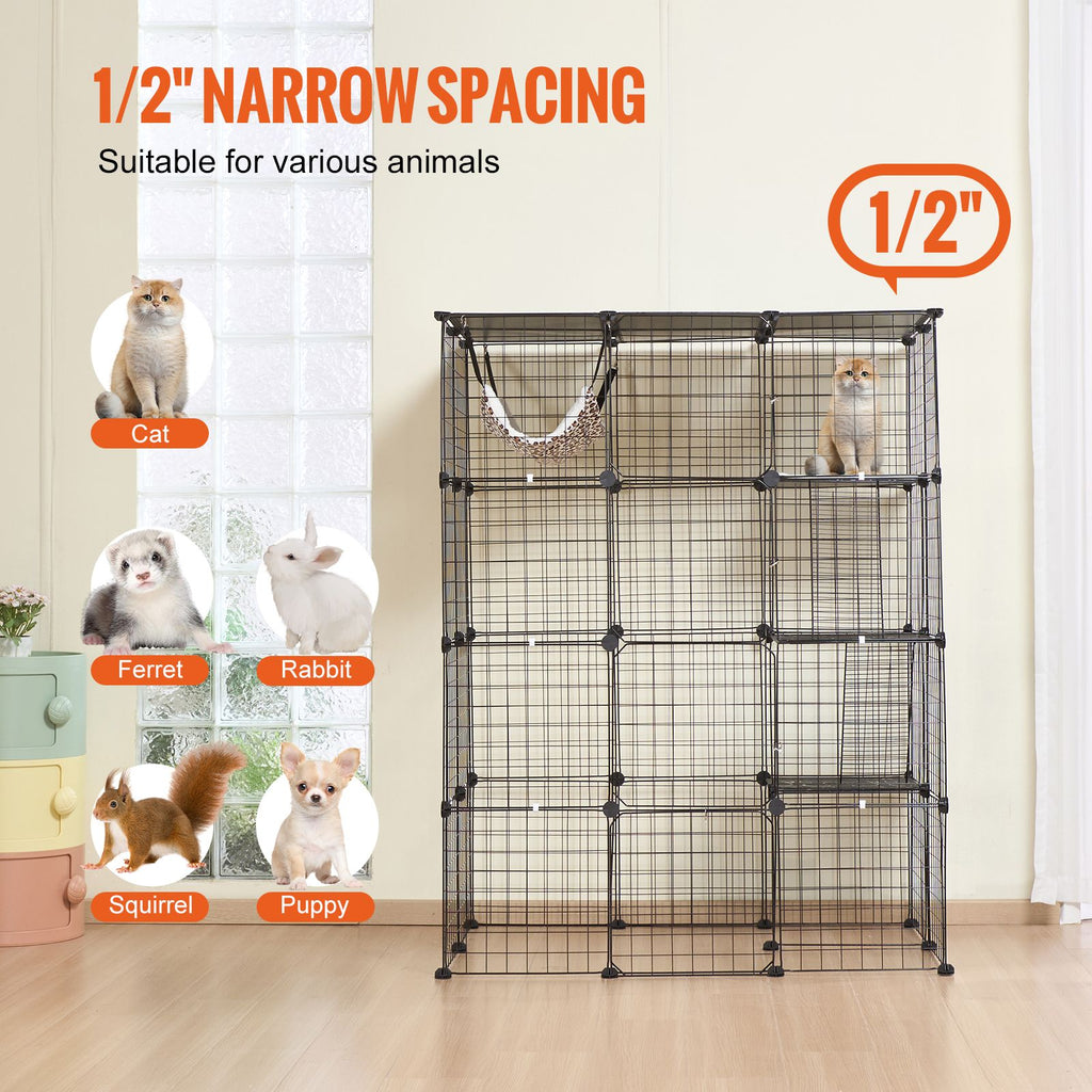 Large 4-tier Cat Cage, 41 x 28 x 55", Detachable Metal Wire Cat Enclosure, with 4 Front Doors Hammock Ramp ladders, Indoor & Outdoor Crate Exercise Place Ideal for Kitty, Small Animals, Black