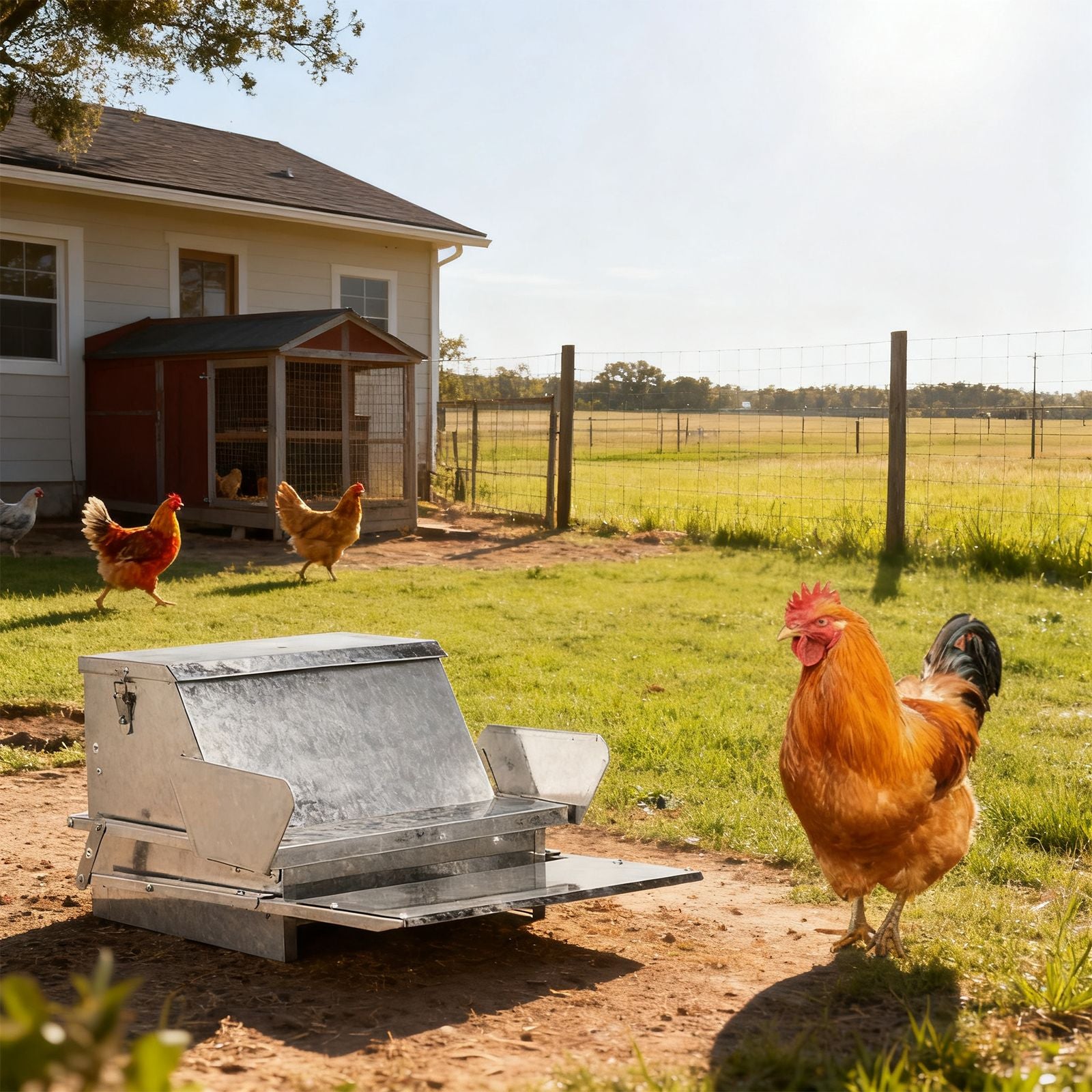 Keep Your Flock Fed with Our Large Capacity Treadle Poultry Feeder