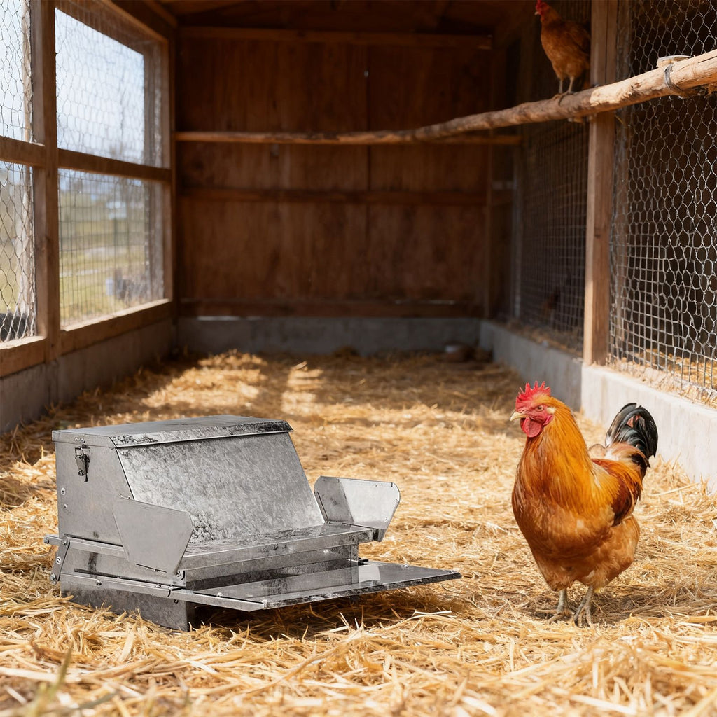 Keep Your Flock Fed with Our Large Capacity Treadle Poultry Feeder