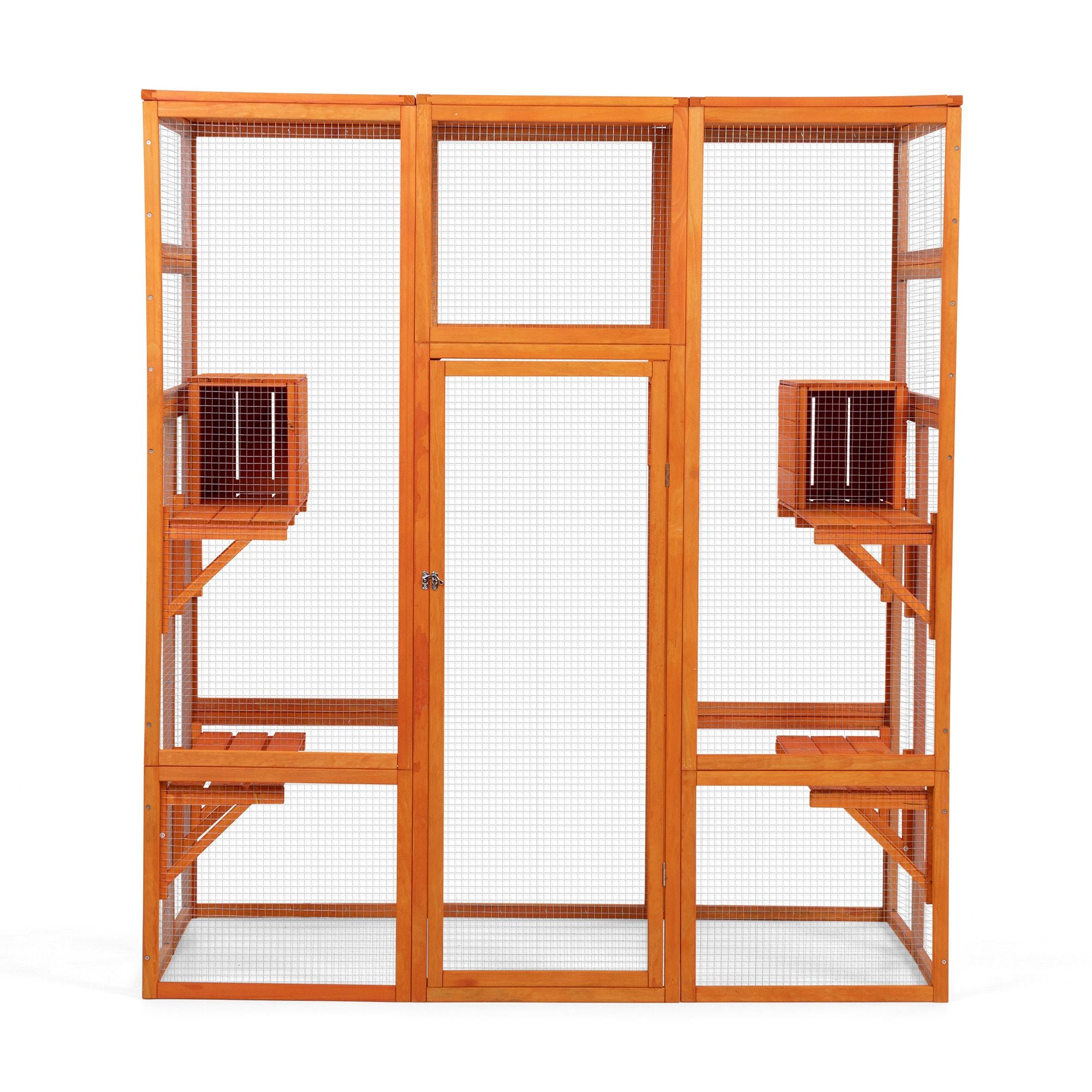 Large Cat Enclosure with 5 Perches, 2 Condos and 1 Lockable Door, Orange