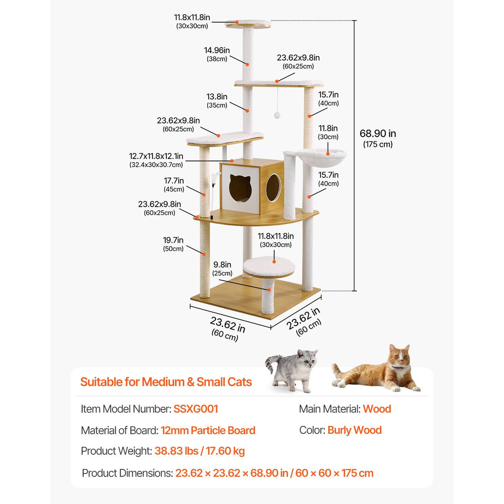 Cat Condo with Built-In Litter Box Enclosure, Sisal Posts & Washable Pads
