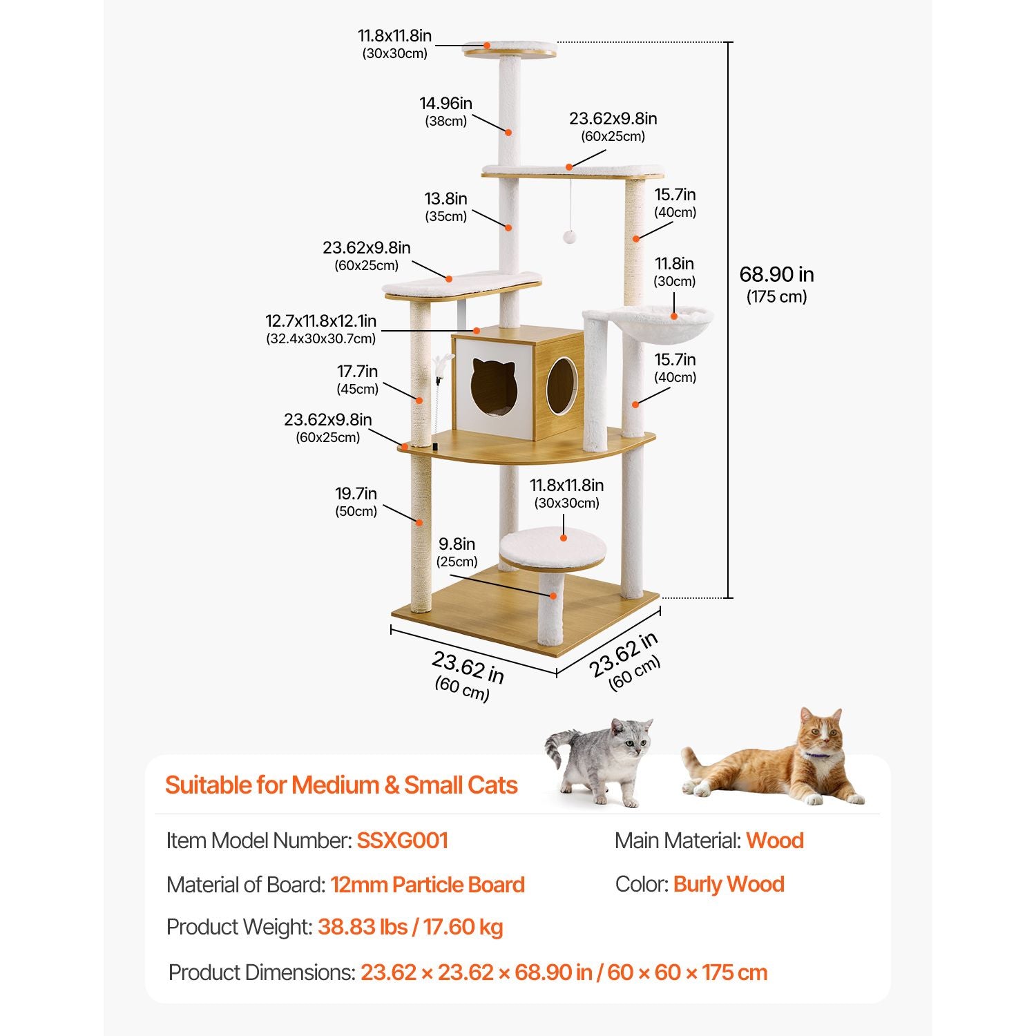 Cat Condo with Built-In Litter Box Enclosure, Sisal Posts & Washable Pads