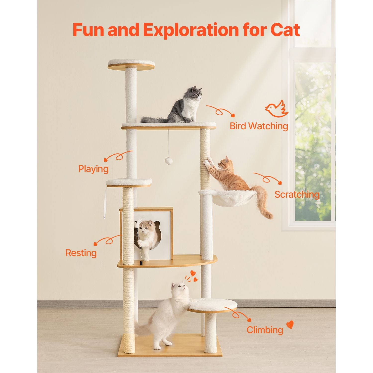 Cat Condo with Built-In Litter Box Enclosure, Sisal Posts & Washable Pads