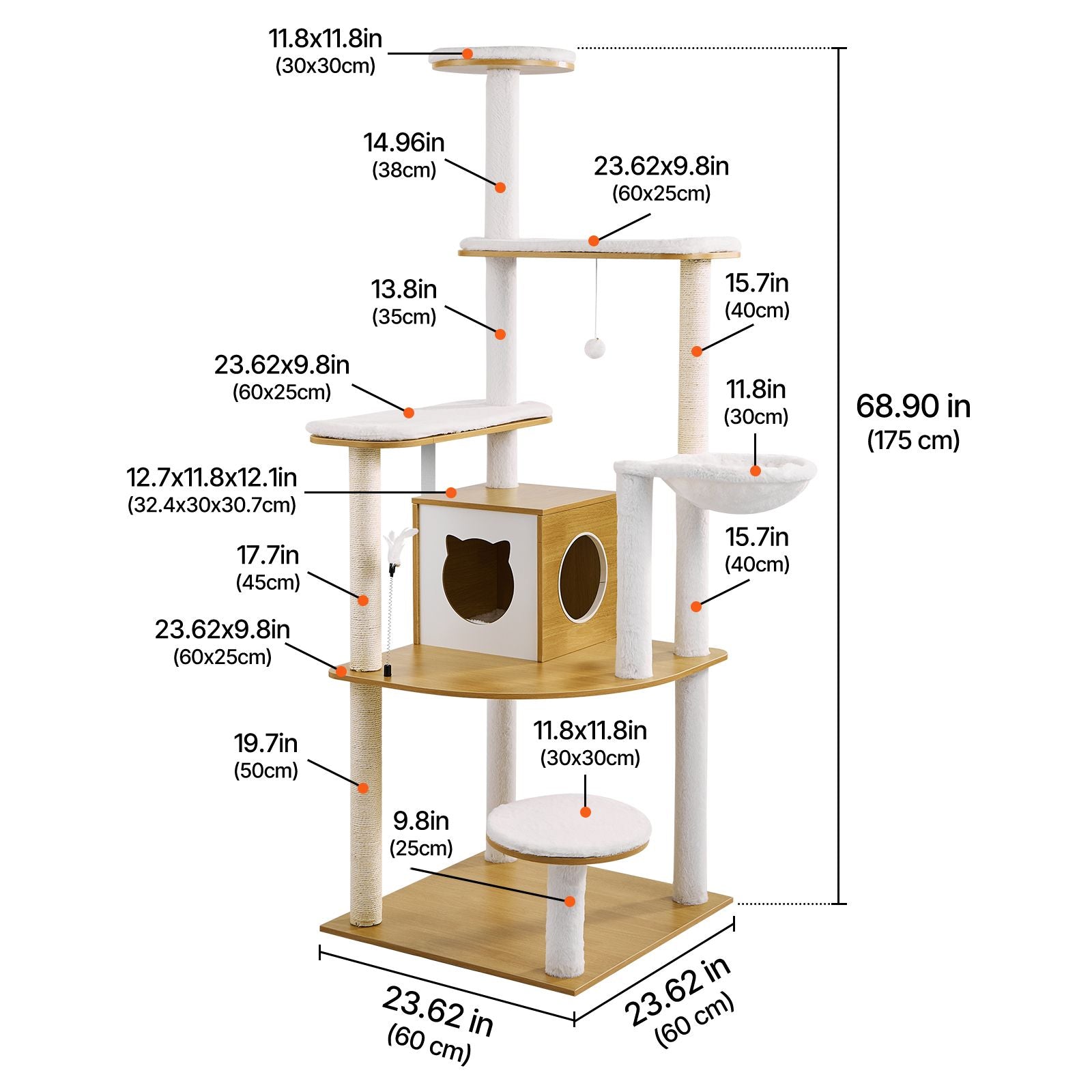 Cat Condo with Built-In Litter Box Enclosure, Sisal Posts & Washable Pads