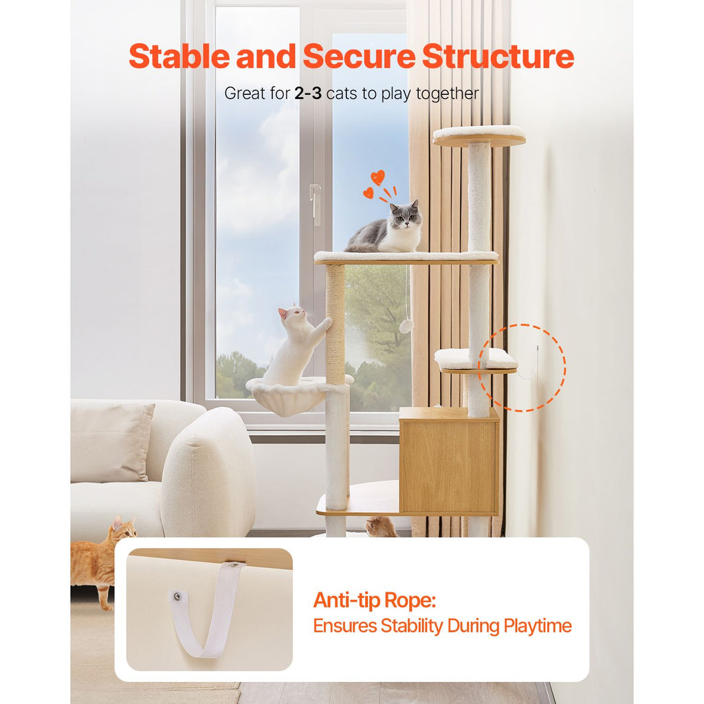 Cat Condo with Built-In Litter Box Enclosure, Sisal Posts & Washable Pads