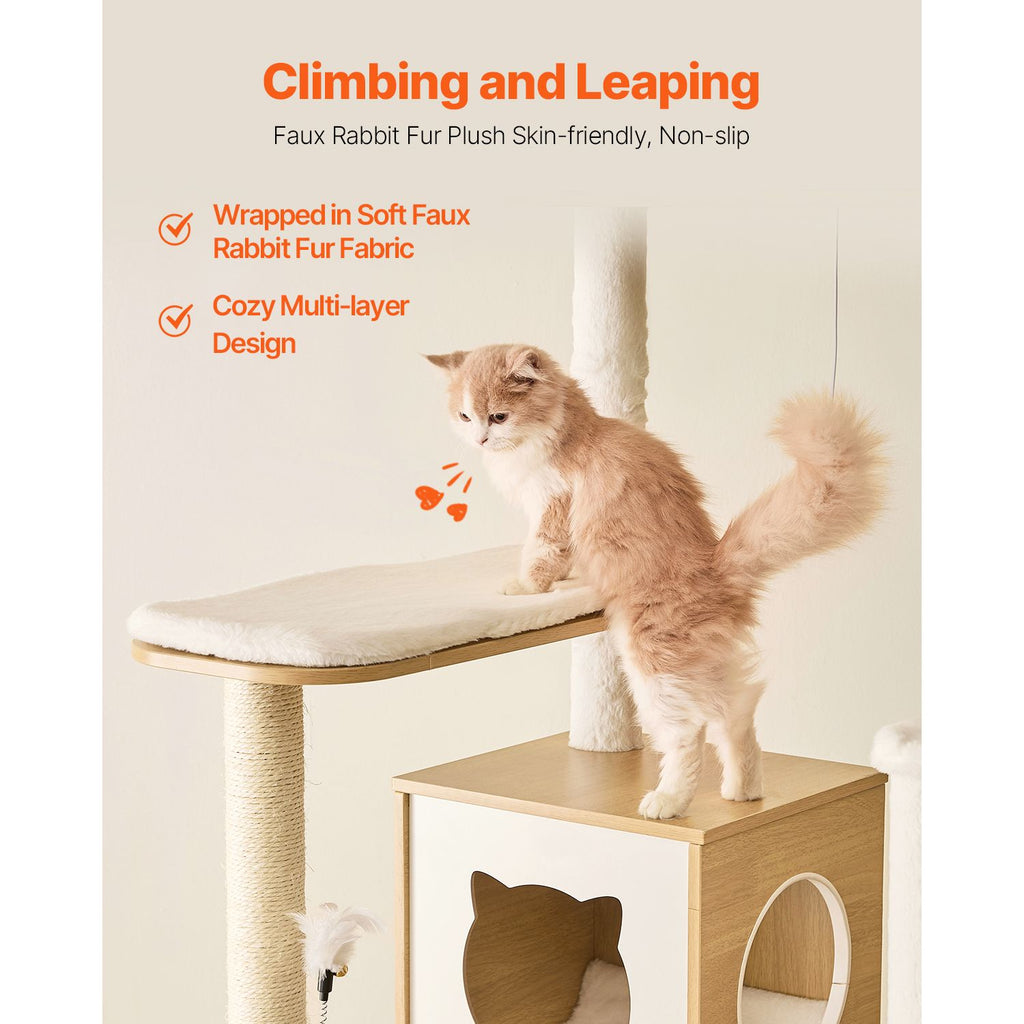 Cat Condo with Built-In Litter Box Enclosure, Sisal Posts & Washable Pads