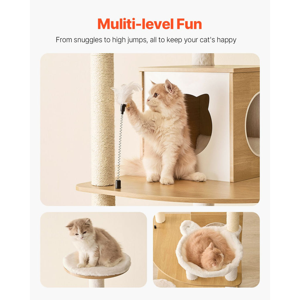 Cat Condo with Built-In Litter Box Enclosure, Sisal Posts & Washable Pads