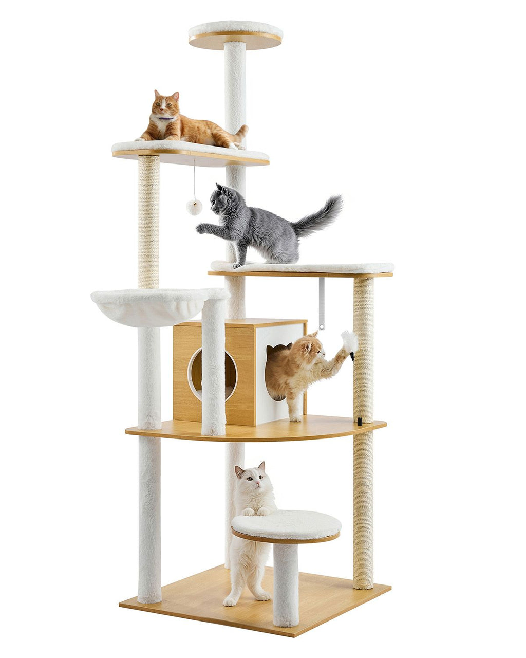 Cat Condo with Built-In Litter Box Enclosure, Sisal Posts & Washable Pads