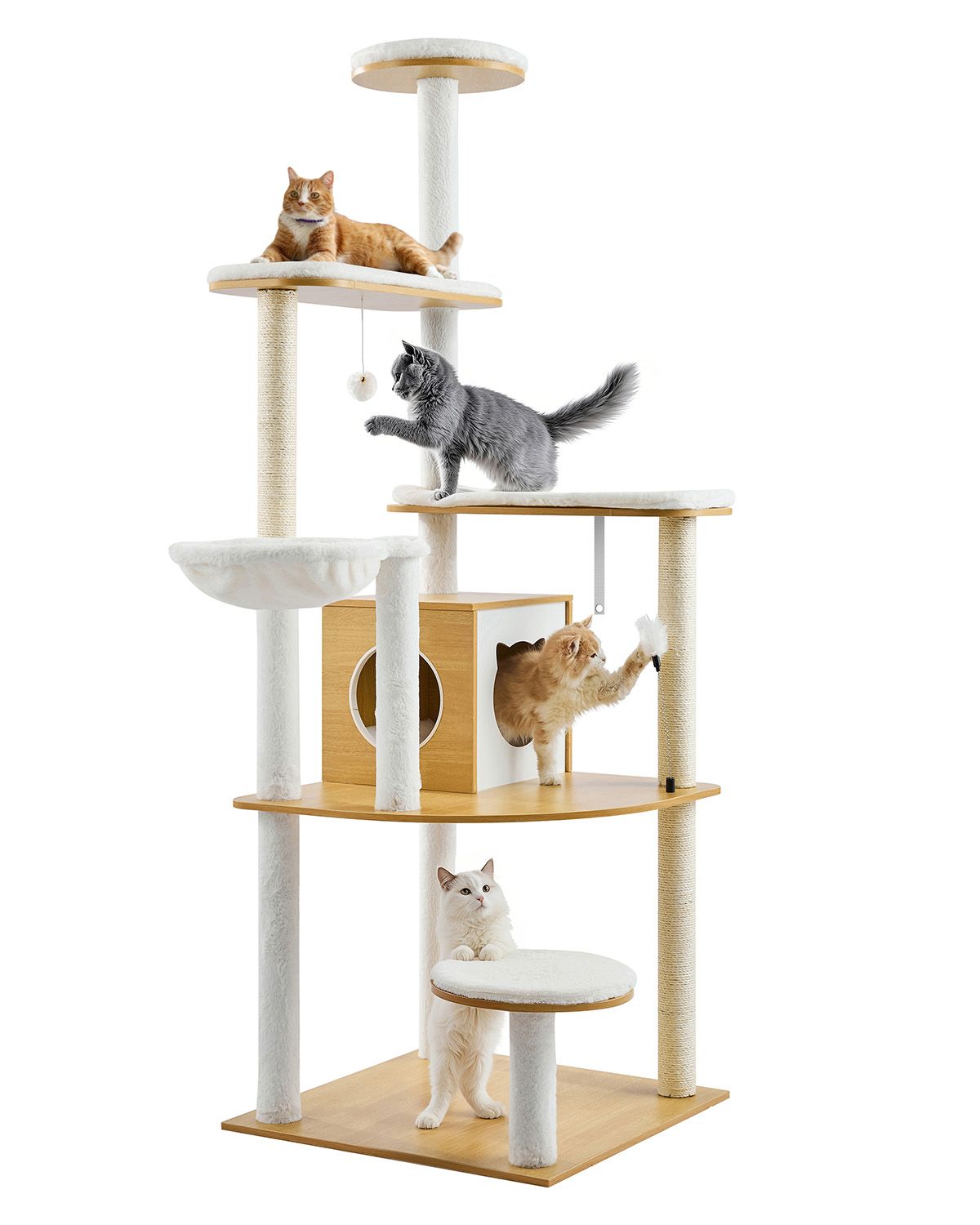 Cat Condo with Built-In Litter Box Enclosure, Sisal Posts & Washable Pads
