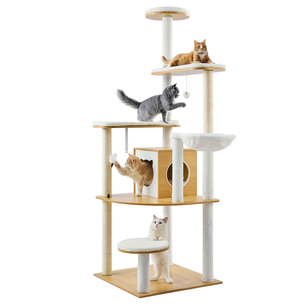 Cat Condo with Built-In Litter Box Enclosure, Sisal Posts & Washable Pads