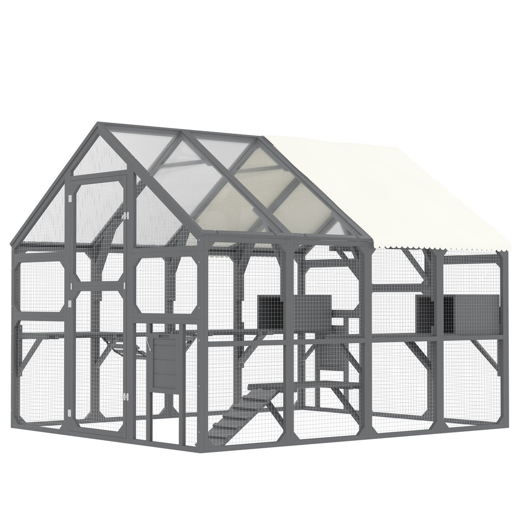 Large furniture-style Catio with 7 Platforms, 2 Resting Boxes, Bridge, and Ramp
