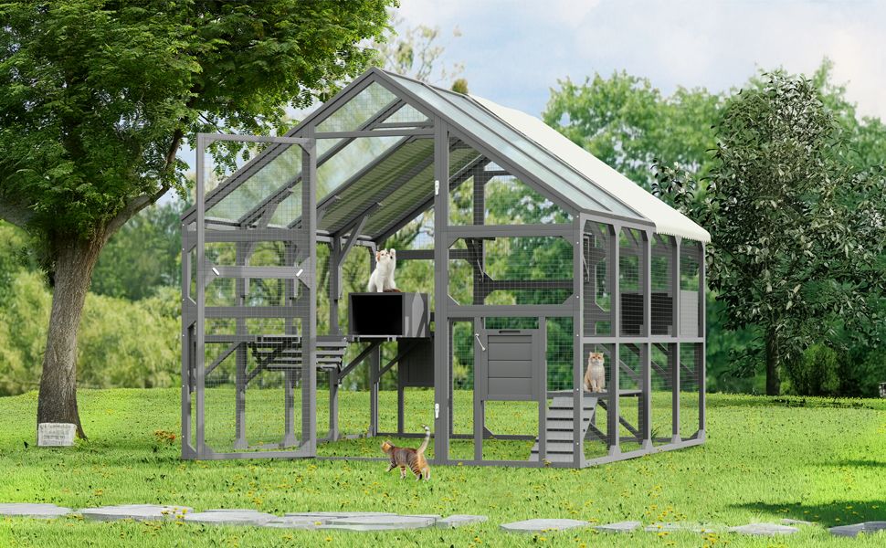 Large furniture-style Catio with 7 Platforms, 2 Resting Boxes, Bridge, and Ramp