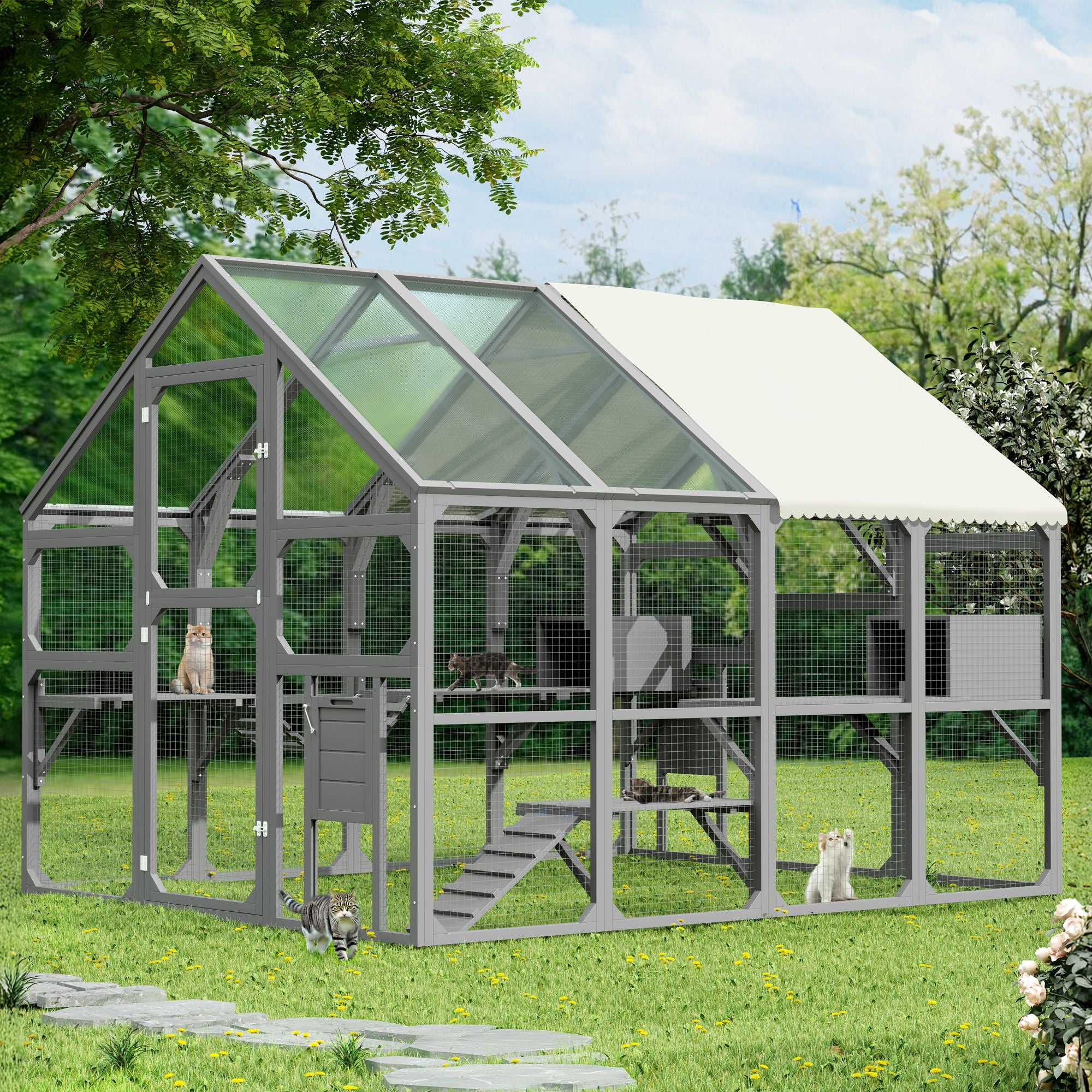 Large furniture-style Catio with 7 Platforms, 2 Resting Boxes, Bridge, and Ramp