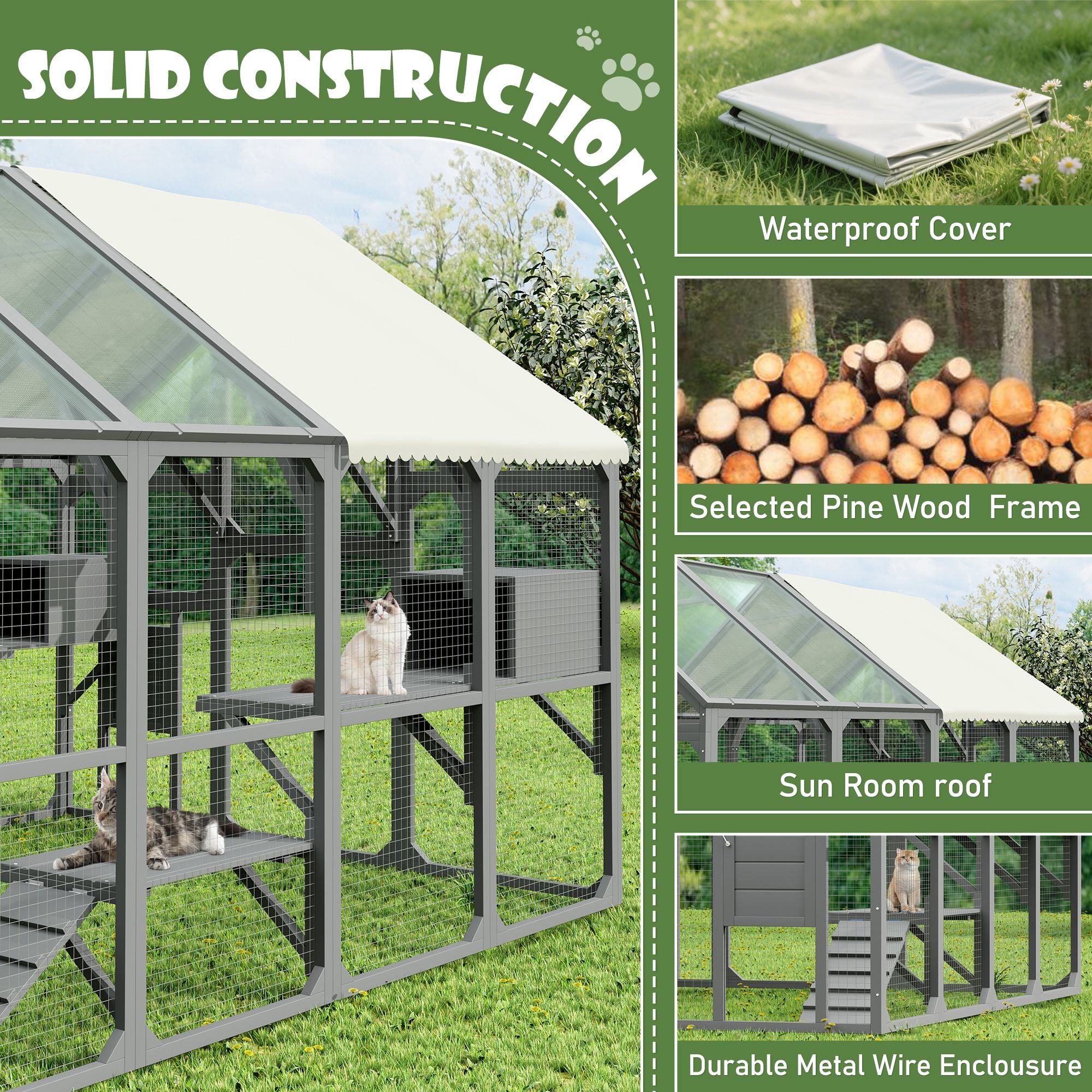 Spacious Catio for Multiple Cats with Condos, Platforms, and Bridge