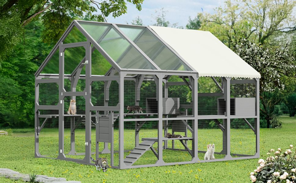 Large furniture-style Catio with 7 Platforms, 2 Resting Boxes, Bridge, and Ramp