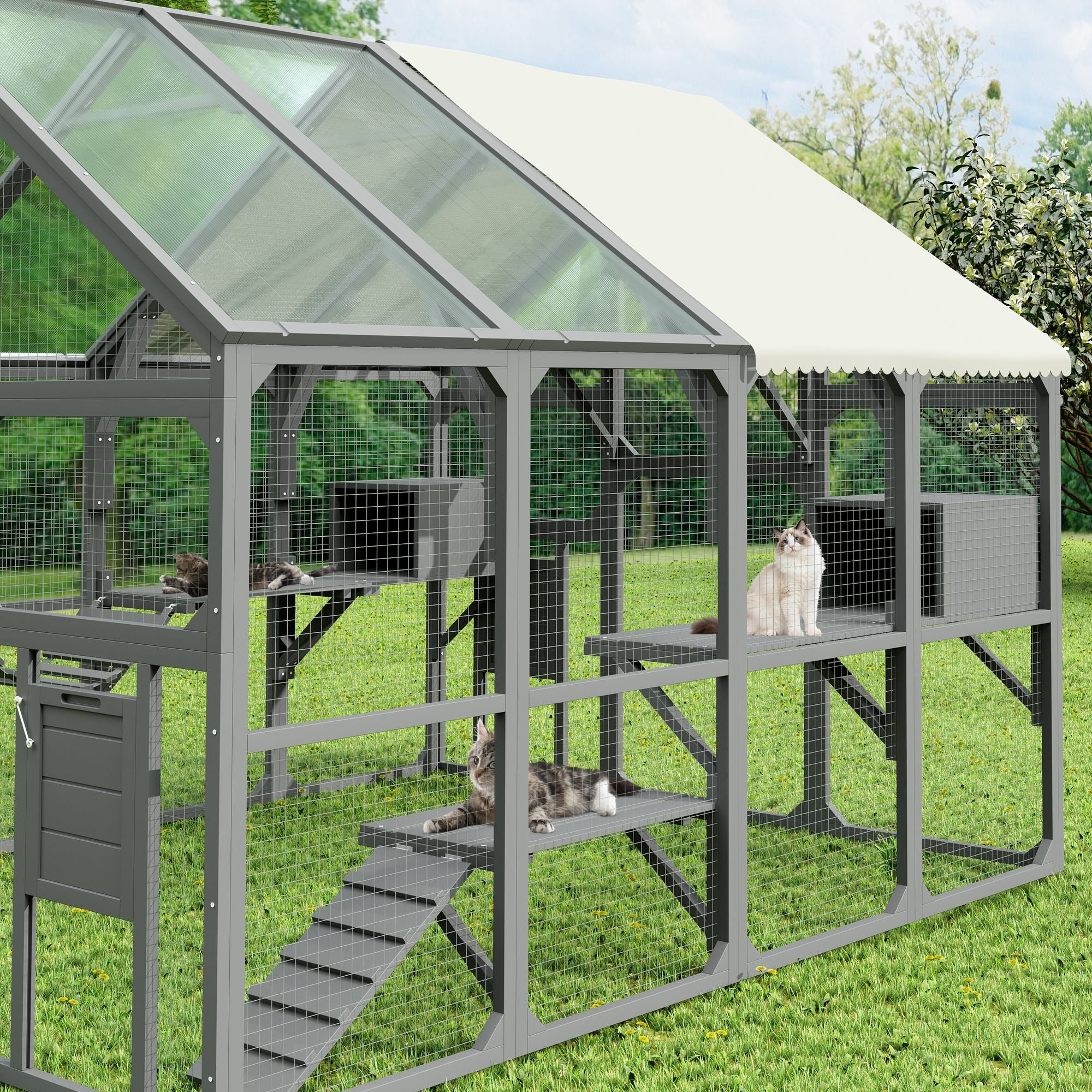 Large furniture-style Catio with 7 Platforms, 2 Resting Boxes, Bridge, and Ramp