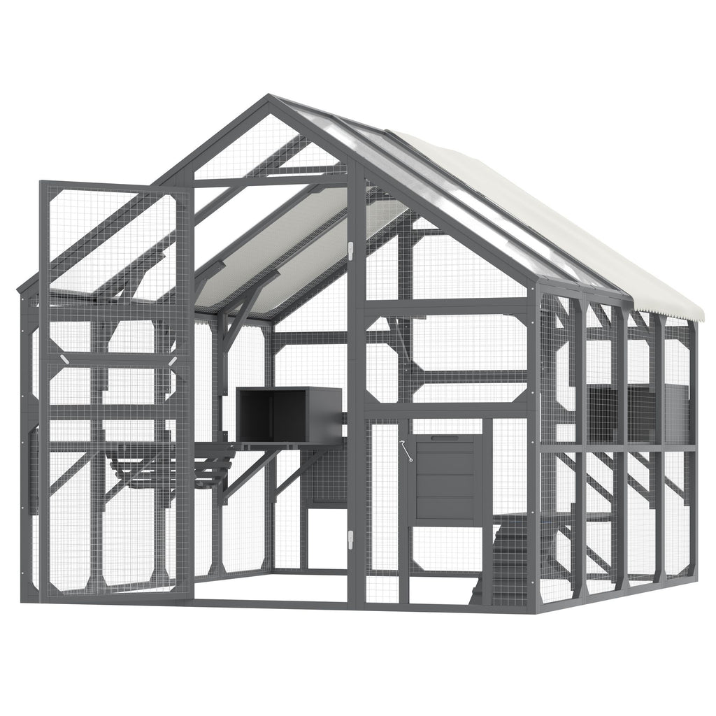 Spacious Catio for Multiple Cats with Condos, Platforms, and Bridge
