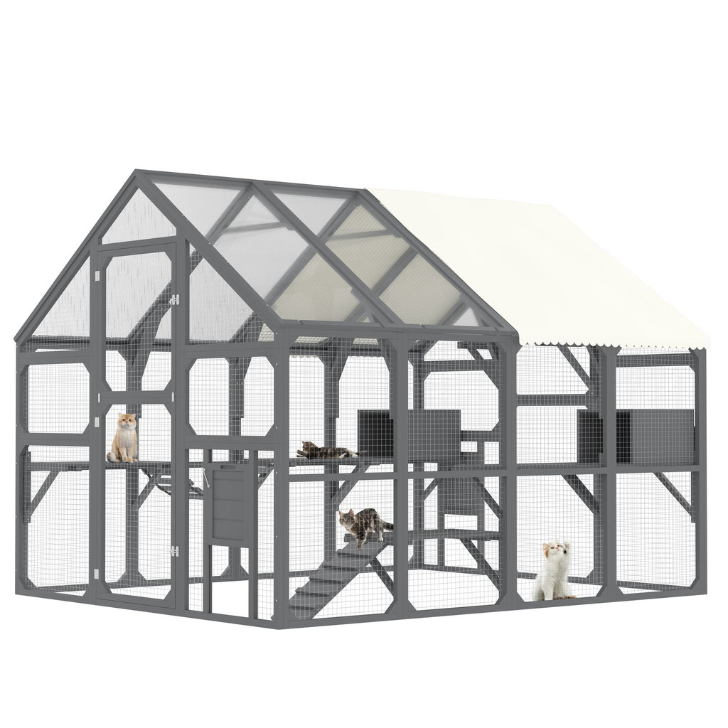 Large furniture-style Catio with 7 Platforms, 2 Resting Boxes, Bridge, and Ramp